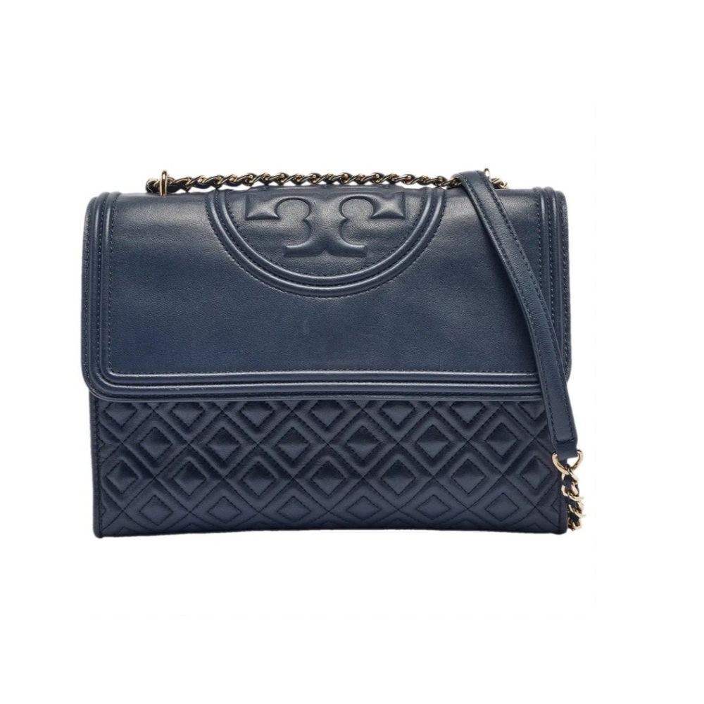Tory Burch Navy Fleming Convertible Leather Bag